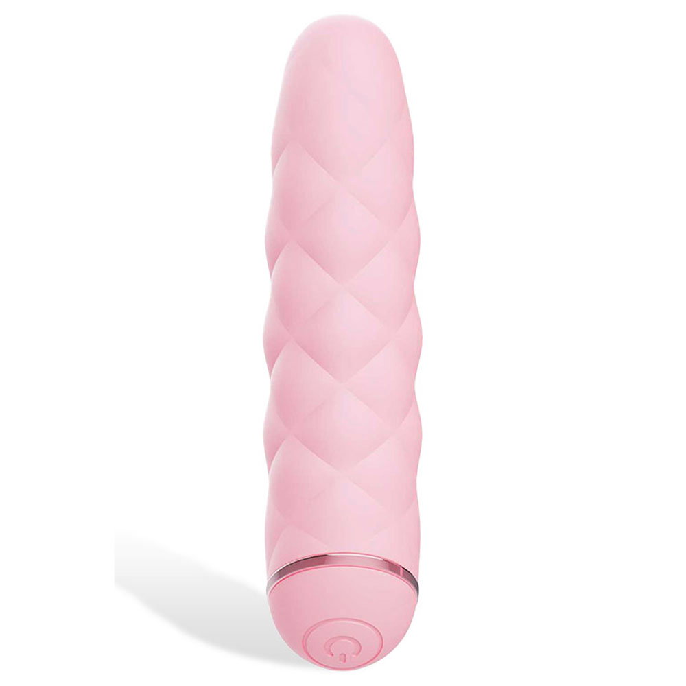 Adam & Eve Pillow Talk Bullet Vibrator in pink, a small silicone bullet vibe with textured handle
